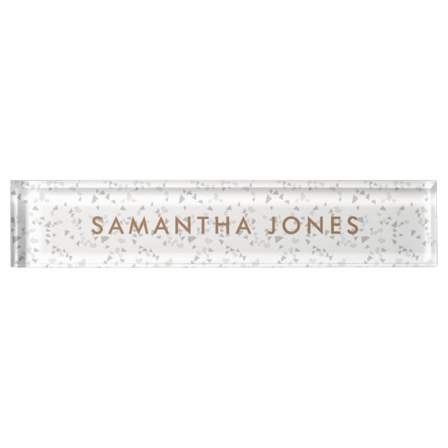 Minimalist Modern White Terrazzo Nameplate (Front)