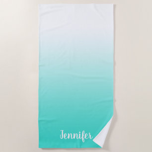 Minimalist Modern White to Turquoise Ombre Beach Towel