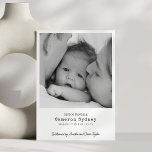 Minimalist Modern White Typewriter Photo Birth Announcement<br><div class="desc">This birth announcement features your newborn photo with "introducing" baby's name,  birth details,  and parents' names in typewriter-style typography. Back has second baby photo. Customizable with your photos and details. For announcing a new baby,  sharing birth news,  and sending to family and friends.</div>