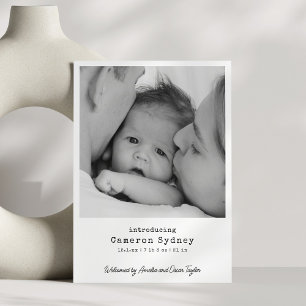 Minimalist Modern White Typewriter Photo Birth Announcement