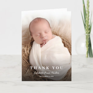Minimalist Modern White Typography Baby Photo Thank You Card