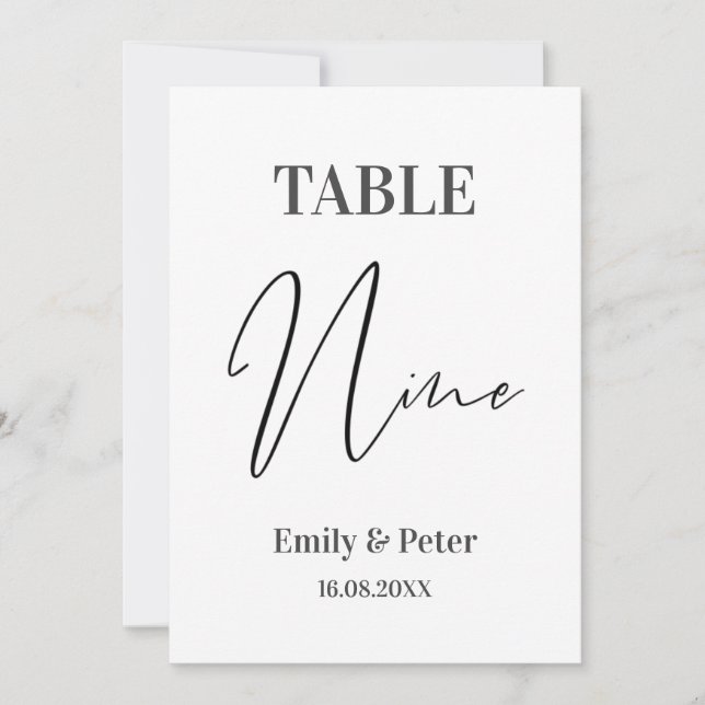 Minimalist Modern White WEDDING NINE Table Number (Front)