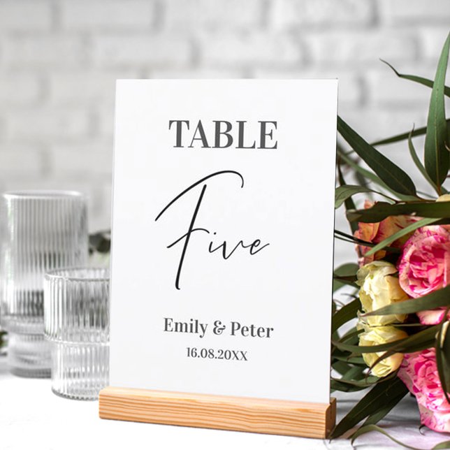 Minimalist Modern White WEDDING Party Number FIVE Table Number (Creator Uploaded)