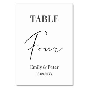 Minimalist Modern White WEDDING Party Number FOUR Table Number