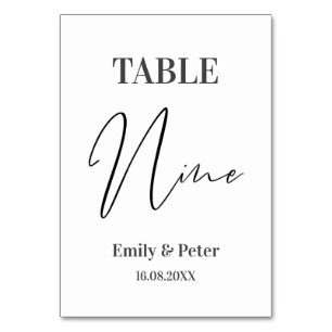 Minimalist Modern White WEDDING Party Number NINE Table Number