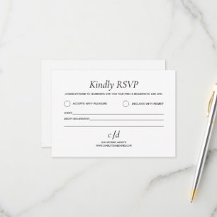 Minimalist modern white wedding RSVP card