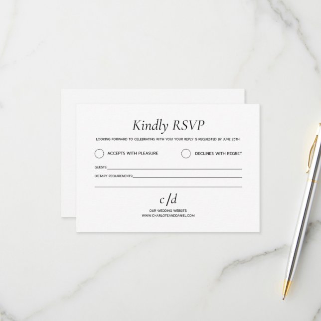 Minimalist modern white wedding  RSVP card (Front/Back In Situ)