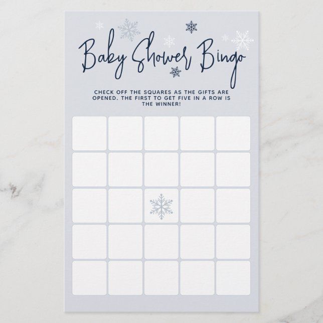 Minimalist modern Winter Baby Shower Bingo Game (Front)