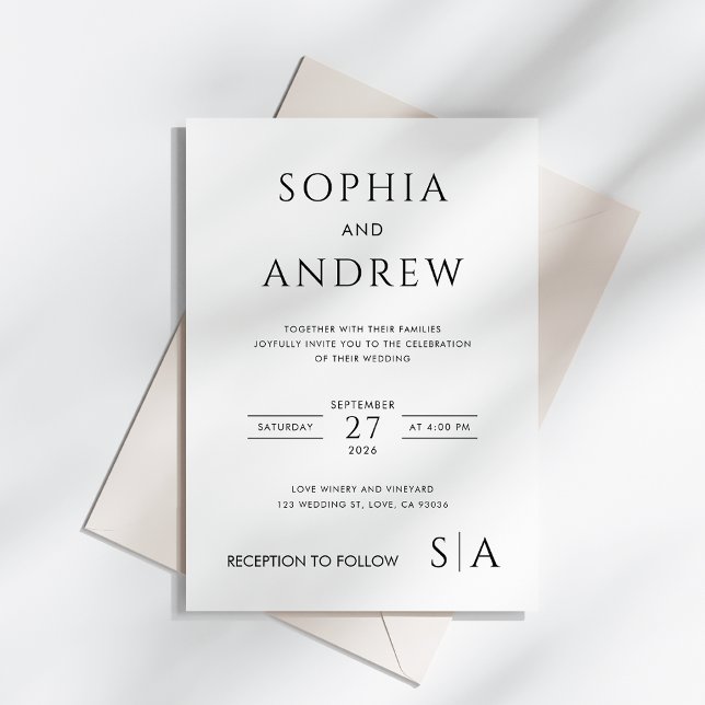 Minimalist Modern With Monogram Wedding Invitation (Creator Uploaded)