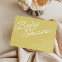 Minimalist Modern Yellow Retro Script Baby Shower