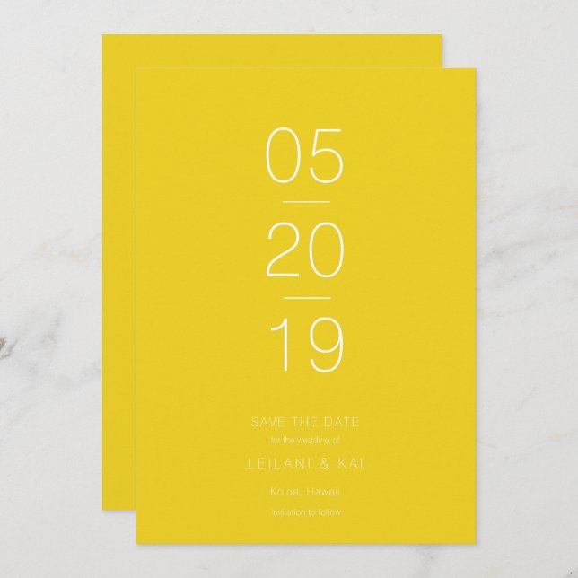 Minimalist Modern Yellow Save the Date Card (Front/Back)