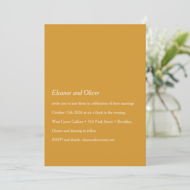 Minimalist Modern Yellow Typography Boho Wedding Invitation (Standing Front)