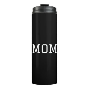 Minimalist "MOM" White Typography Plain Black Thermal Tumbler