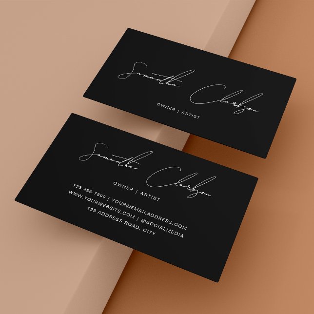 Minimalist Monochrome Black Handwritten Script Business Card (Creator Uploaded)