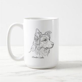Minimalist Monochrome Border Collie Line Art Coffee Mug