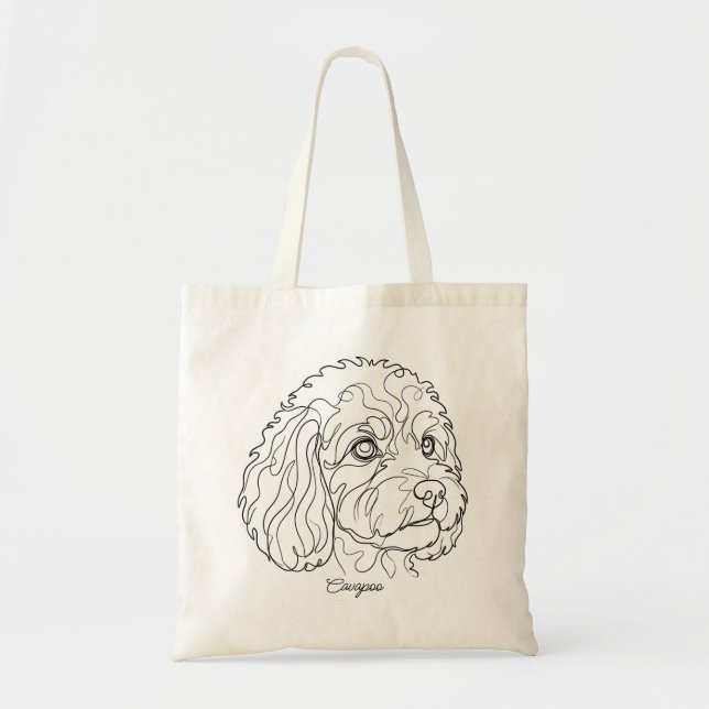 Minimalist Monochrome Cavapoo Cavoodle Line Art Tote Bag (Front)