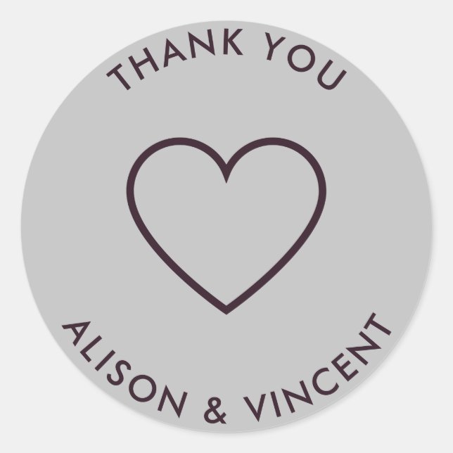 Minimalist Monochrome Gray Wedding Thank You Class Classic Round Sticker (Front)