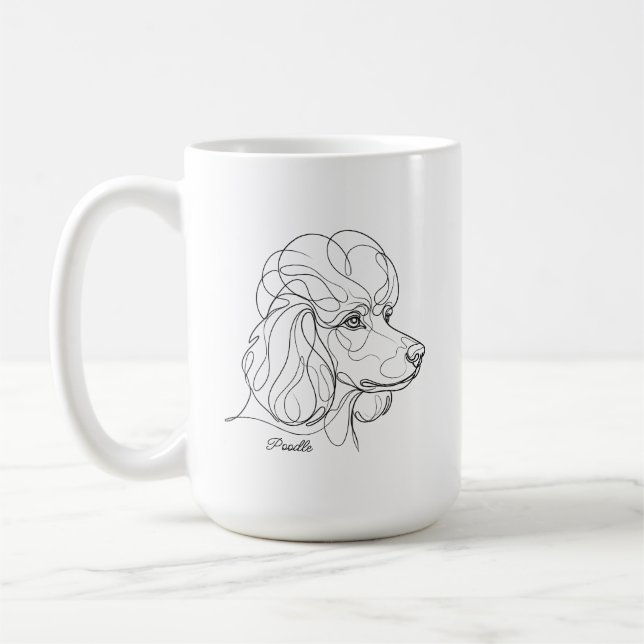 Minimalist Monochrome Poodle Line Art Coffee Mug (Left)