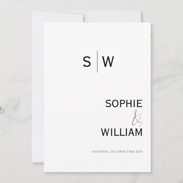 Minimalist Monogram Ampersand Wedding Invitation (Front)