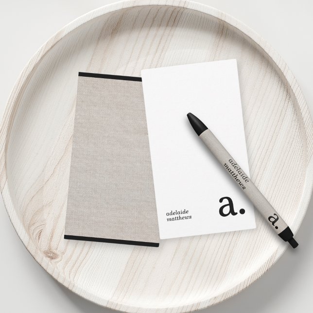 Minimalist Monogram Beige Faux Linen Initial Name Card (Creator Uploaded)