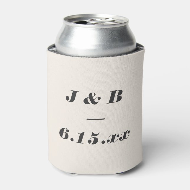 Minimalist Monogram Black and Ivory Wedding Custom Can Cooler (Can Front)