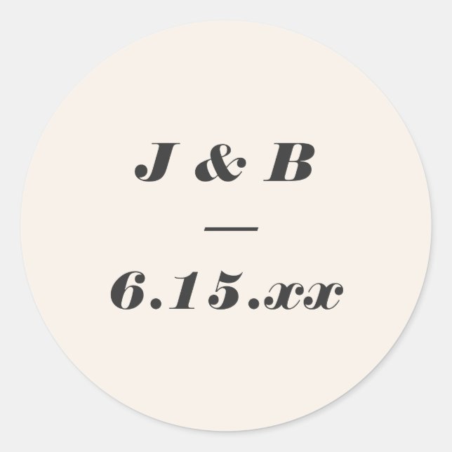 Minimalist Monogram Black and Ivory Wedding Custom Classic Round Sticker (Front)