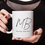Minimalist Monogram Black and White Name Coffee Mug<br><div class="desc">A minimalist and modern elegant monogram mug in black and white. It features a combination of script and serif font for the names. Perfect as a customised gift.</div>