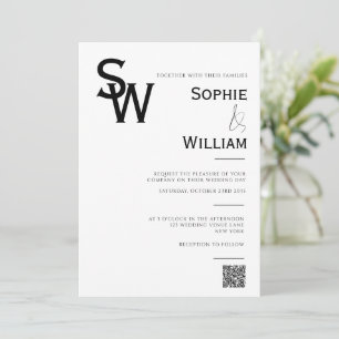 Minimalist Monogram Black and White Wedding Invitation