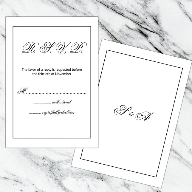 Minimalist Monogram Black and White Wedding RSVP Card (Creator Uploaded)