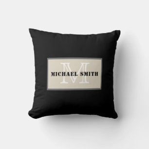 Minimalist Monogram Black Background Cushion