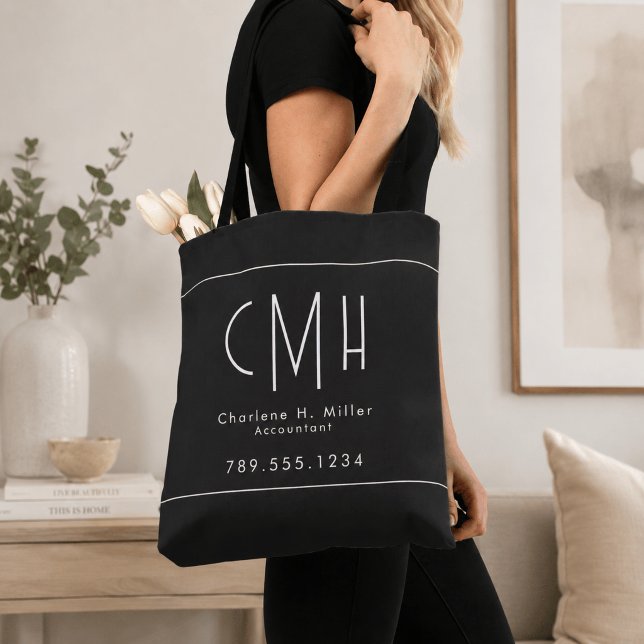 Minimalist Monogram Black Modern Professional Tote Bag (Creator Uploaded)