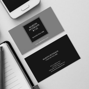 Minimalist Monogram   Black Square Frame on Grey Business Card
