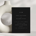 Minimalist Monogram Black White Modern Wedding Invitation<br><div class="desc">A minimalist black wedding invitation featuring a refined monogram and clean white typography. The modern layout and centred text create an elegant,  timeless look—perfect for couples who love understated sophistication. Ideal for formal or contemporary weddings,  this invitation pairs classic simplicity with modern style.</div>