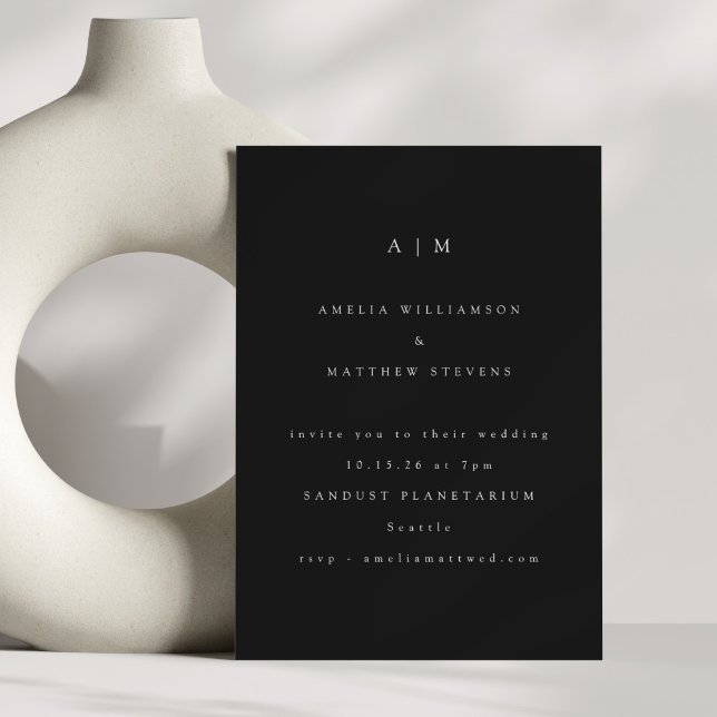 Minimalist Monogram Black White Modern Wedding Invitation (Creator Uploaded)