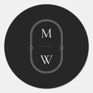 Minimalist Monogram Black & White Wedding Classic Round Sticker