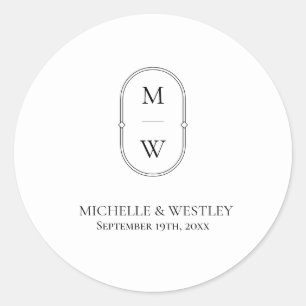 Minimalist Monogram Black & White Wedding Classic Round Sticker