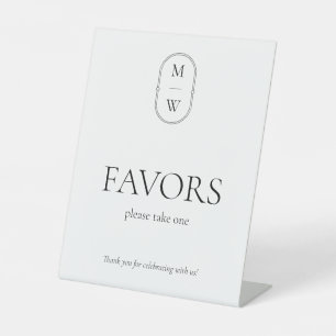 Minimalist Monogram Black & White Wedding Favour Pedestal Sign