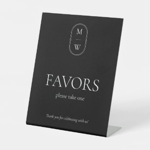 Minimalist Monogram Black & White Wedding Favour Pedestal Sign