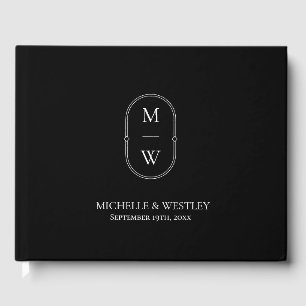 Minimalist Monogram Black & White Wedding Guest Book