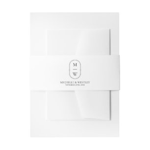 Minimalist Monogram Black & White Wedding Invitation Belly Band
