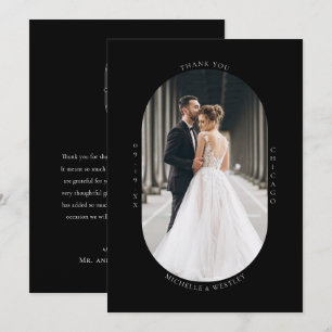 Minimalist Monogram Black & White Wedding Photo Thank You Card