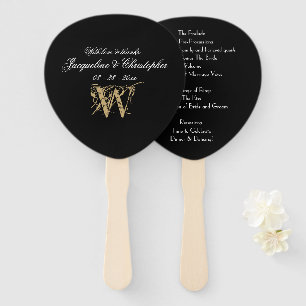 Minimalist Monogram Black & White Wedding Program Hand Fan