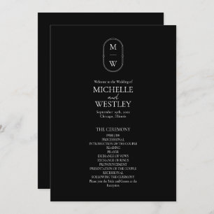 Minimalist Monogram Black & White Wedding Programme