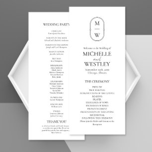 Minimalist Monogram Black & White Wedding Programme