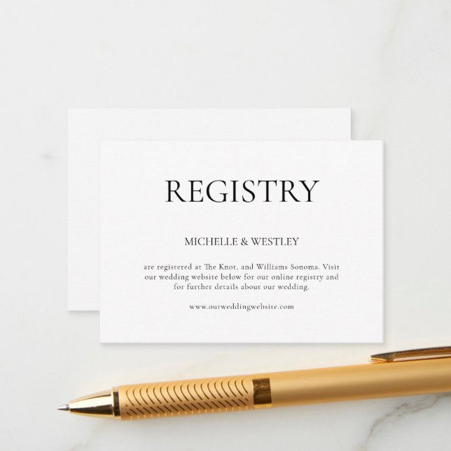 Minimalist Monogram Black & White Wedding Registry Enclosure Card (Front/Back In Situ)