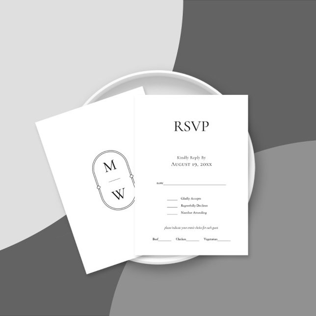 Minimalist Monogram Black White Wedding RSVP  Card (Creator Uploaded)