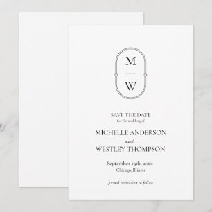Minimalist Monogram Black & White Wedding Save The Date
