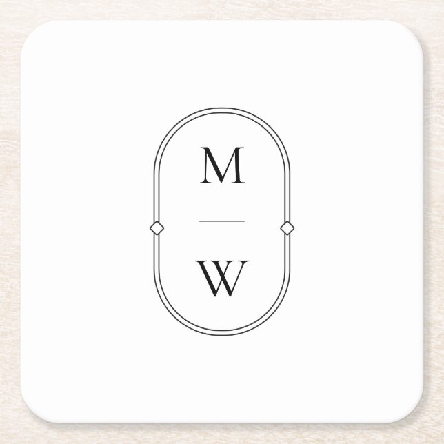 Minimalist Monogram Black & White Wedding Square Paper Coaster (Front)