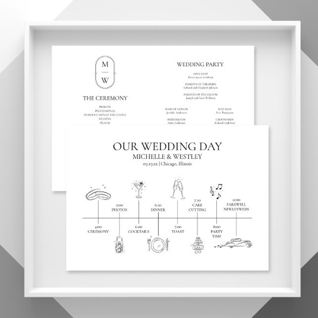 Minimalist Monogram Black & White Wedding Timeline Programme (Creator Uploaded)