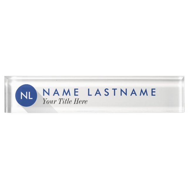 Minimalist Monogram Blue Circle Dot Desk Nameplate (Front)
